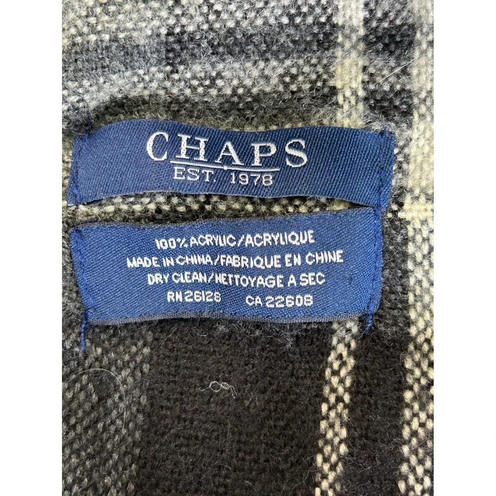 Chaps Mens Plaid Scarf Black Grey White Acrylic‎ Fringe Winter Neckwear RN26128